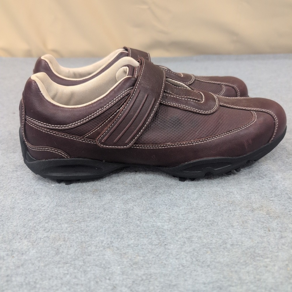 Adidas Burgundy Leather Golf Shoes Hook and Loop Closure Men's 8.5 - Picture 2 of 5